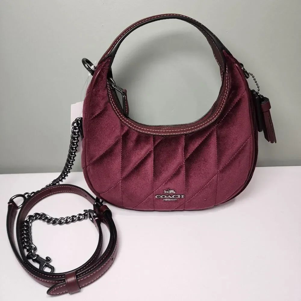 NWT Coach CCE61 Carmen Mini Crossbody Bag Quilting Velvet/Gunmetal/Burgundy
